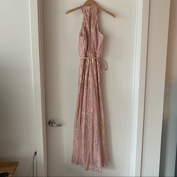 Angelina Faccenda 20475 - Blush Sequin Floor Length Dress Keyhole Back - size 4 - Picture 5 of 13